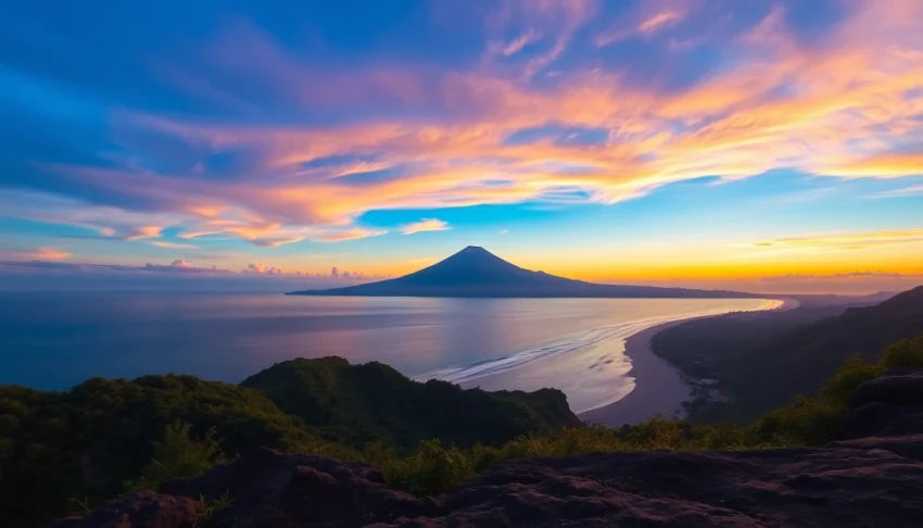 Lombok’s scenic beaches with Mount Rinjani and lush landscapes showcasing natural beauty and tranquility.