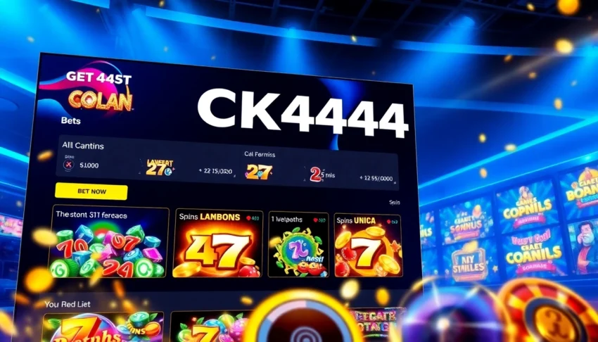 Engaging CK4444 bet scene with betting slips, spinning slots, and live dealer, inviting users to join and wager confidently in an online casino environment.