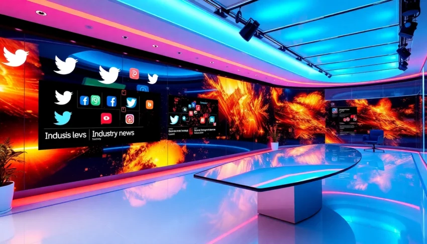 Social Media Industry News update displayed on a digital screen with social media icons and