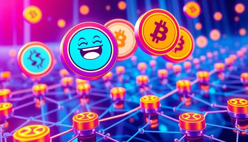 Crypto Meme Coins gaining popularity in a vibrant blockchain environment with GambleFi features
