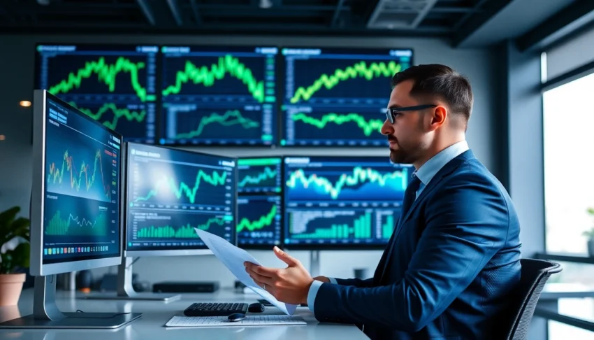 Investment News analysis showing stock market graphs and financial data in a professional setting