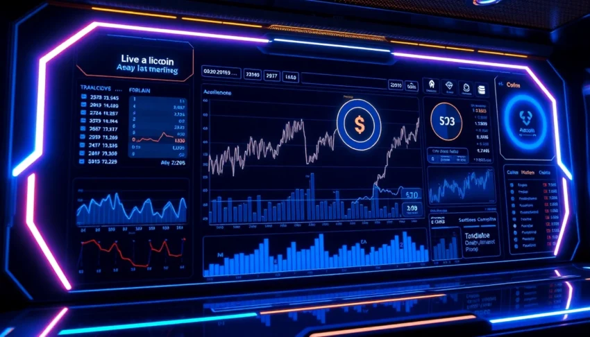 High-tech visualization of aicoin market data with real-time charts and digital interface